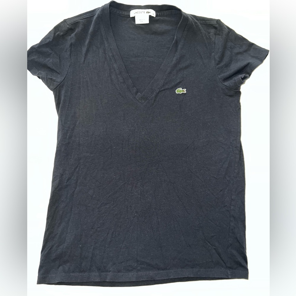 Lacoste Women’s Navy Blue Cotton Alligator Short Sleeve Tee T Shirt size 32 XS
